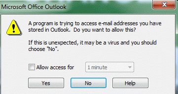 Microsoft Office Outlook Security Warning